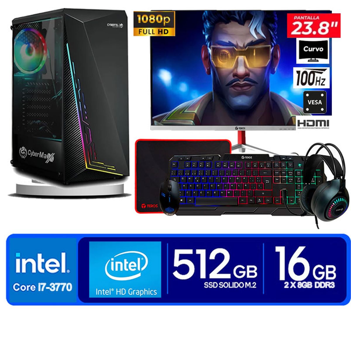 HALION - Computadora Pc Intel Core i7 3770  Monitor 24 fhd' RAM 16 GB SSD 500 GB