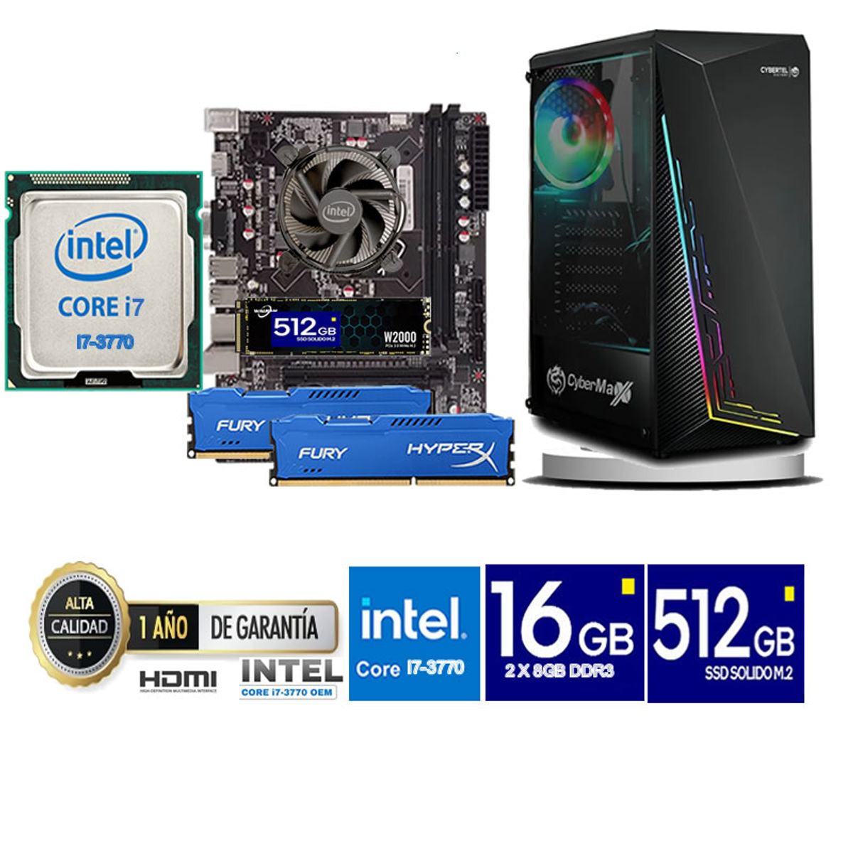HALION - Computadora Pc Intel Core i7 3770  Monitor 24 fhd' RAM 16 GB SSD 500 GB