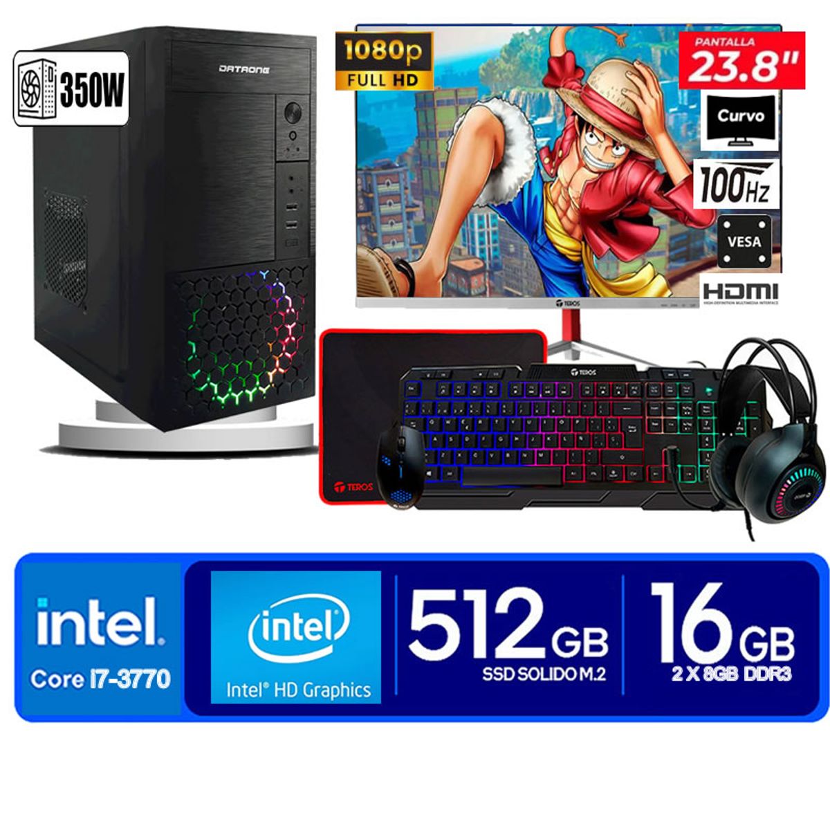 DATAONE - Computadora Pc Intel Core i7 3770  Monitor 24 fhd' RAM 16 GB SSD 500 GB