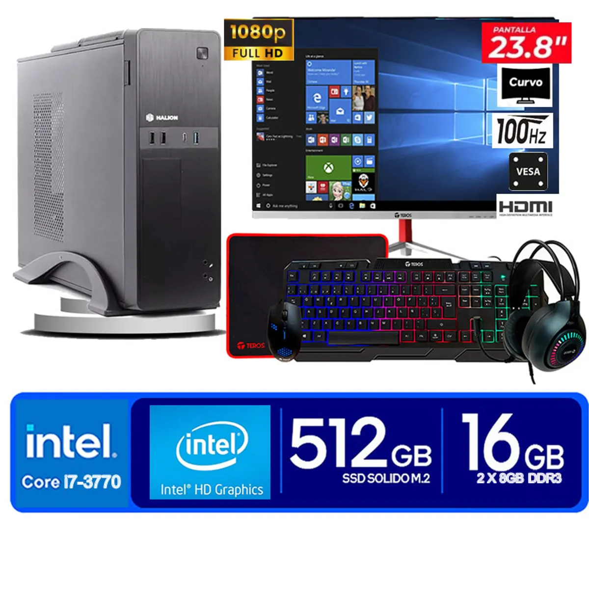 HALION - Computadora Pc Intel Core i7 3770  Monitor 24 fhd' RAM 16 GB SSD 500 GB