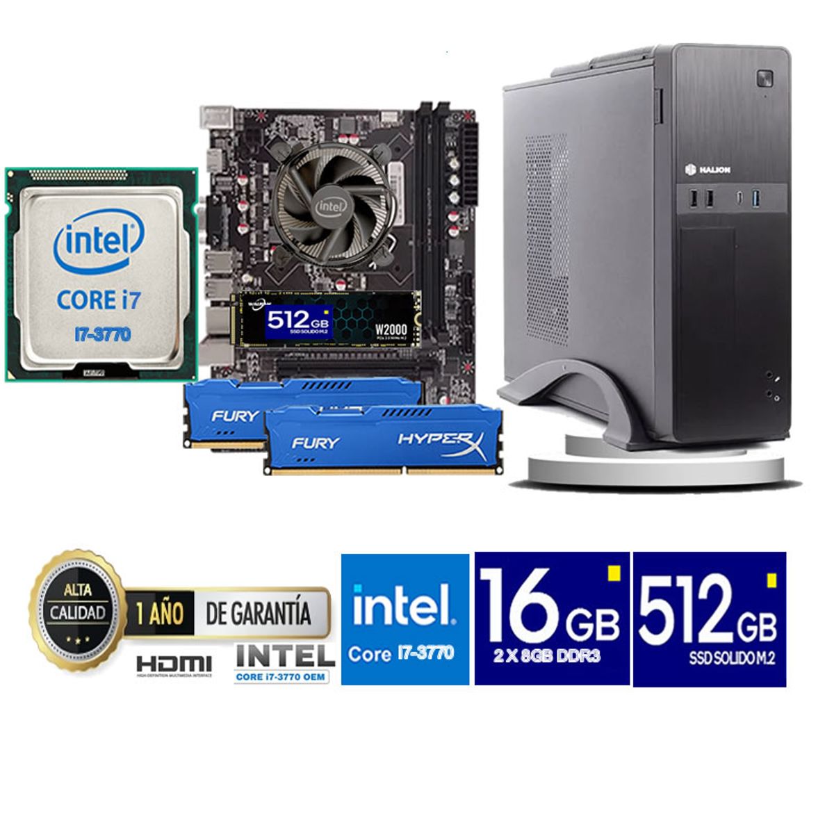 HALION - Computadora Pc Intel Core i7 3770  Monitor 24 fhd' RAM 16 GB SSD 500 GB