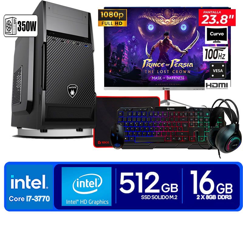 ANTRYX - Computadora Pc Intel Core i7 3770  Monitor 24 fhd' RAM 16 GB SSD 500 GB