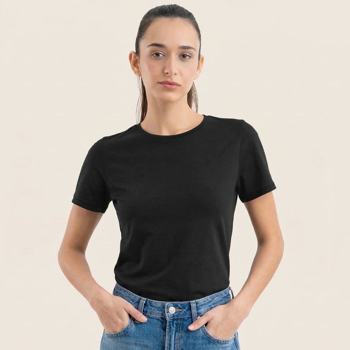DROP THE LABEL - Polo Negro Mujer 100% Algodón Pima