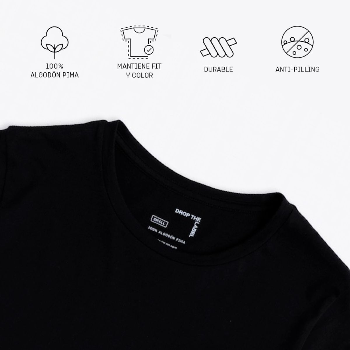 DROP THE LABEL - Polo Negro Mujer 100% Algodón Pima