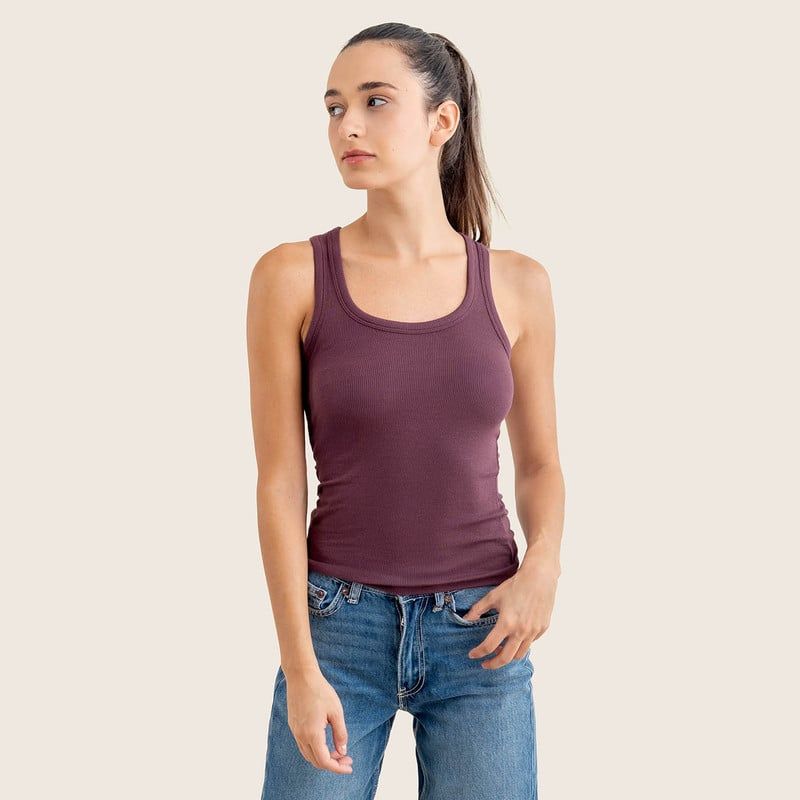 DROP THE LABEL - Tank Top Rojo Cordobés para Mujer Drop the Label Manga Cero Rib 2x1 Modal