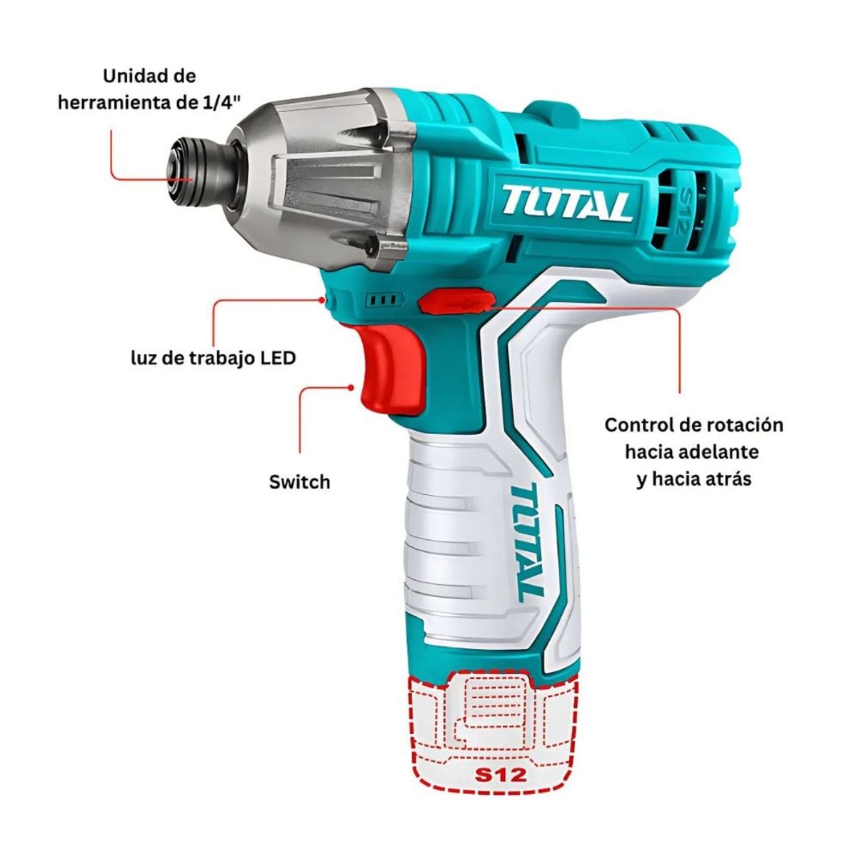 TOTAL TOOLS - Destornillador de Impacto 100nm 12v Total TIRLI12015