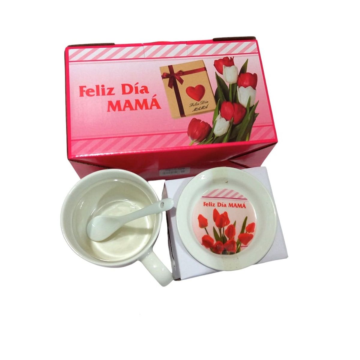 GENERICO - Taza de te con cucharita y platito en cajita Rosas
