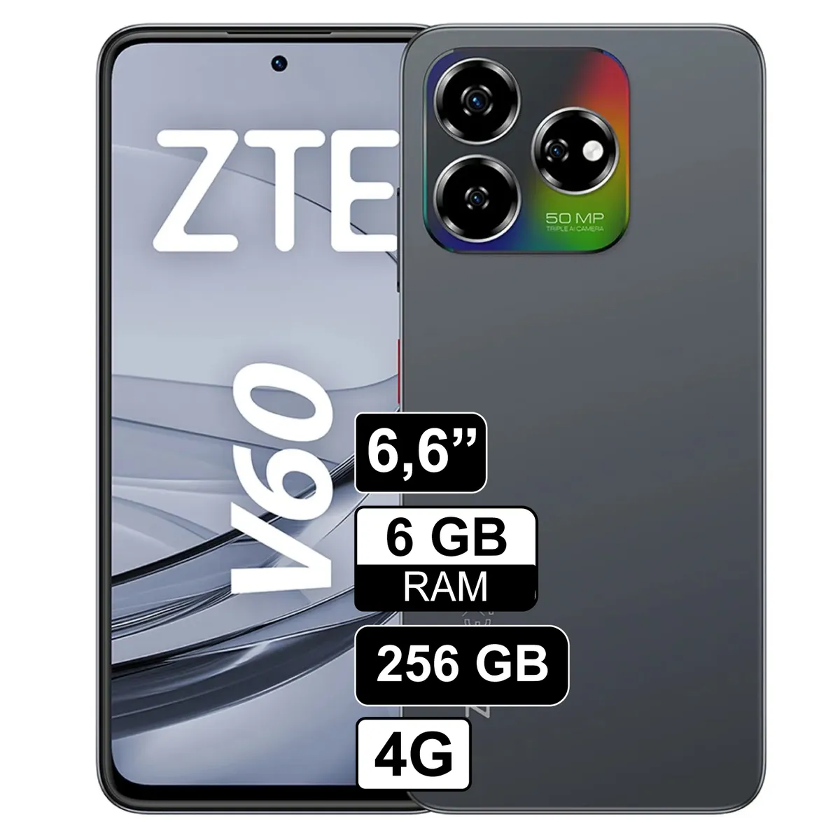 ZTE - Celular ZTE Blade V60 Design 4G 256GB 6GB +10GB RAM cámara 50MP+2MP frontal 8MP 66 Pulg Negro