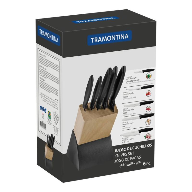 TRAMONTINA - Juego de Cuchillos Tramontina Plenus 23498072able Negro 06 Piezas