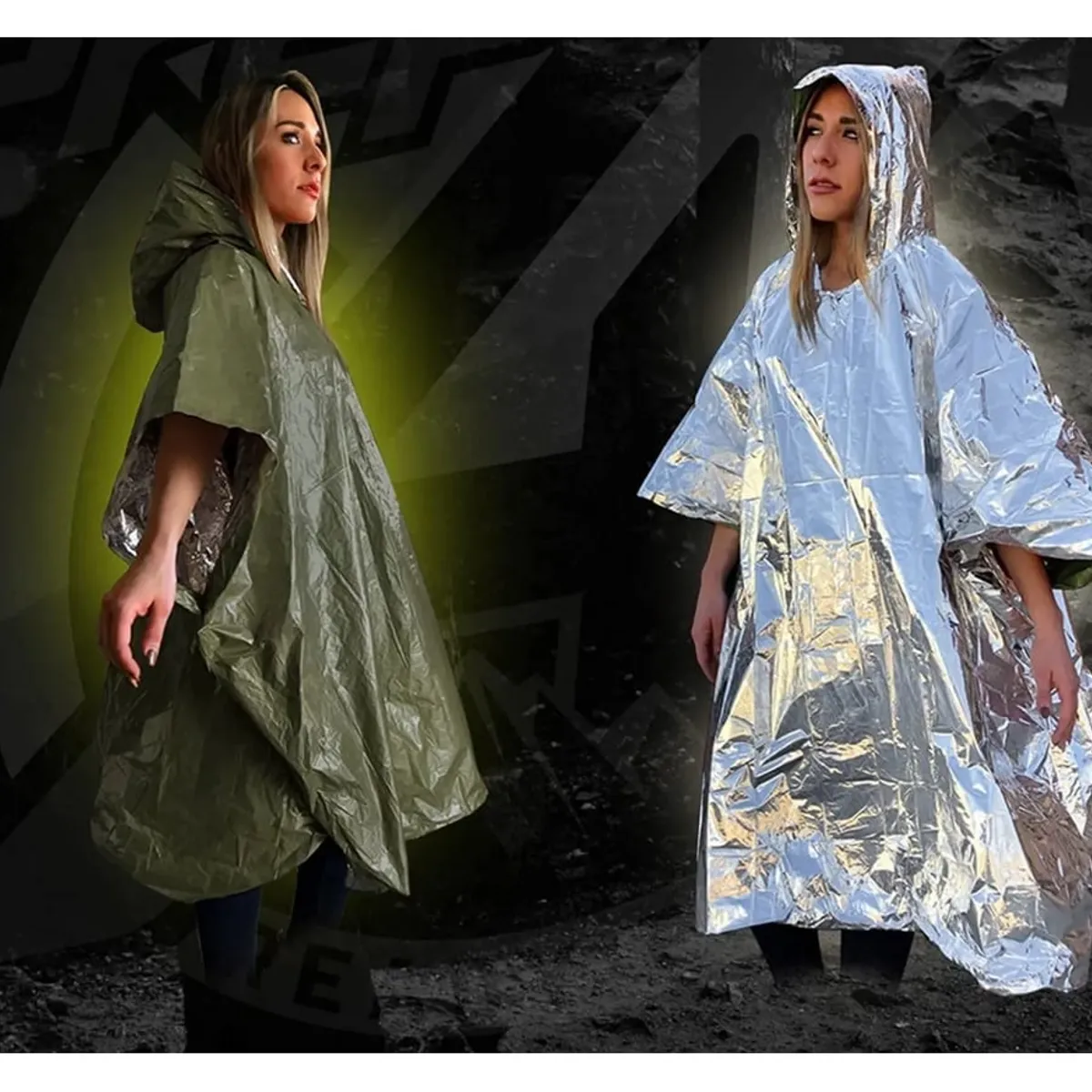 GENERICO - Poncho SURVIVAL  impermeable  TERMICO aluminizado VERDE