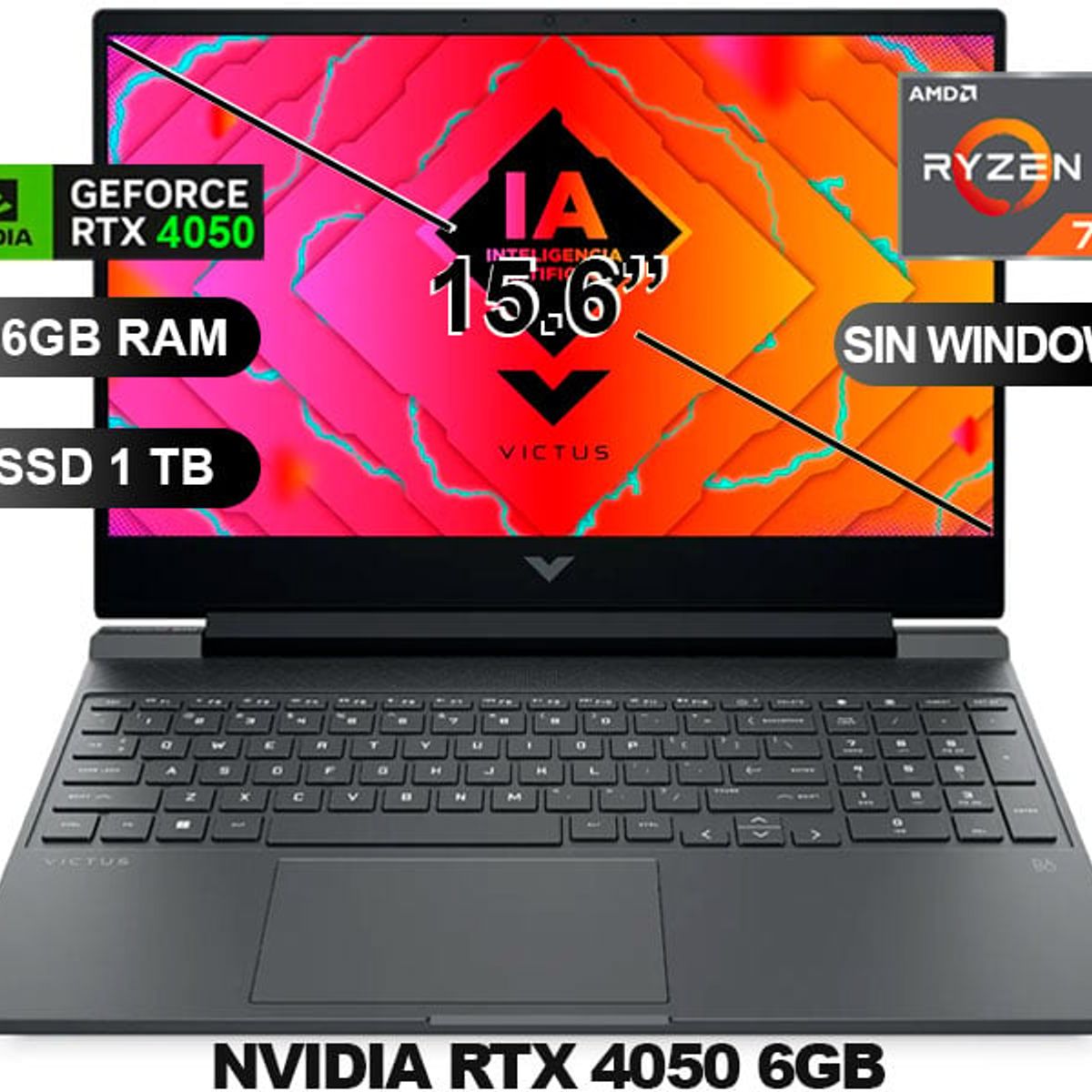 HP - Laptop Hp Victus 15-FB2020LA RYZEN7-8845HS, RTX4050 V6GB, 16GB RAM, 1TB SSD, 15.6 (A17E4LA)