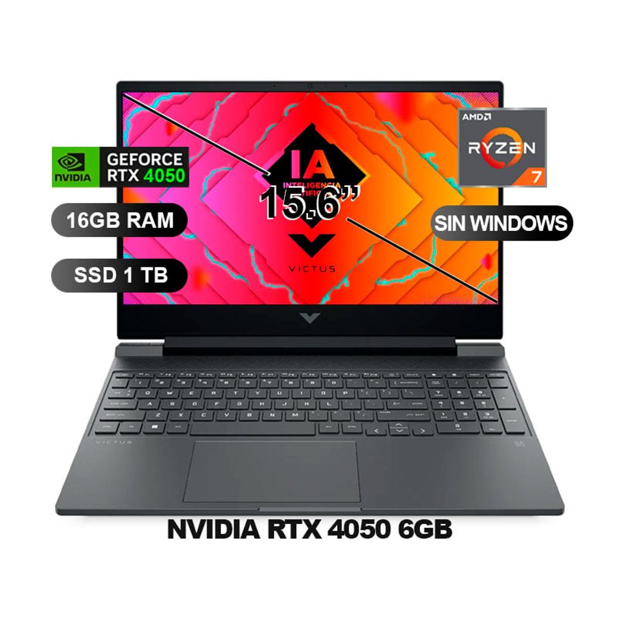 HP - Laptop Hp Victus 15-FB2020LA RYZEN7-8845HS, RTX4050 V6GB, 16GB RAM, 1TB SSD, 15.6 (A17E4LA)