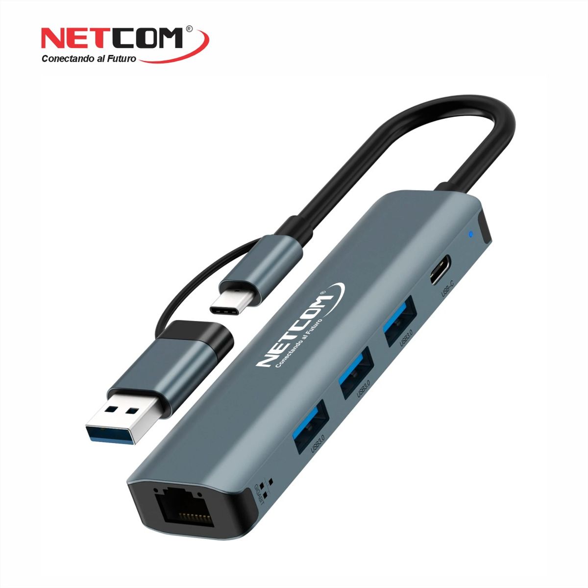 GENERICO - ADAPTADOR PREMIUM USB 5 en 2, USB-A & USB-C a 3 USB 3.0 + 1 PD+ 1 RJ45