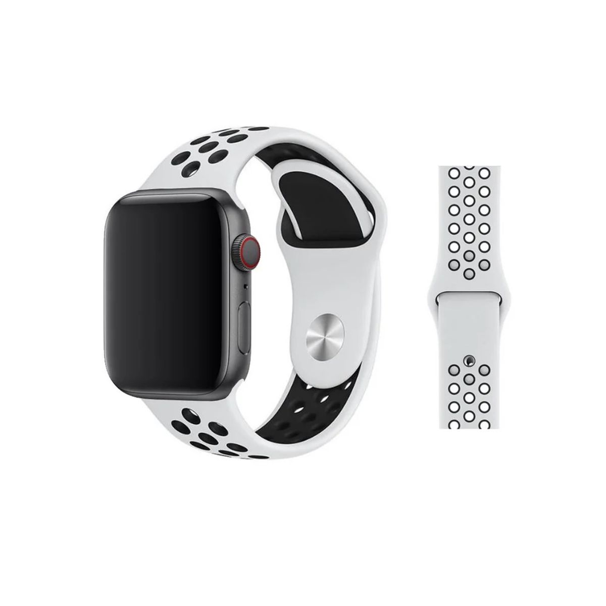 JET - Correa Sport de silicona para Apple Watch 42 44 mm Blanco Con Negro