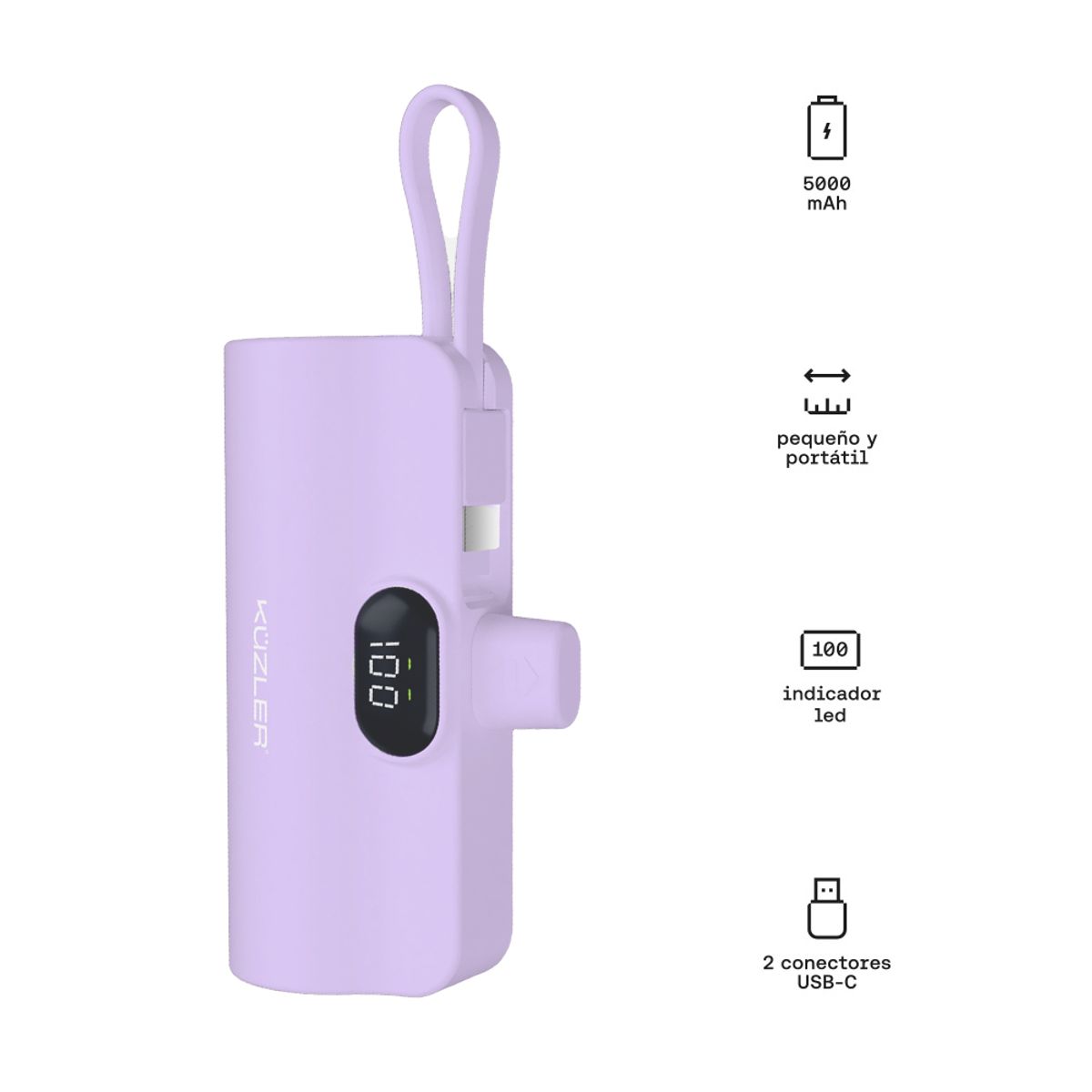 KUZLER - Mini Cargador Portátil 5000mah Entrada Tipo C Kuzler ILSE-101M