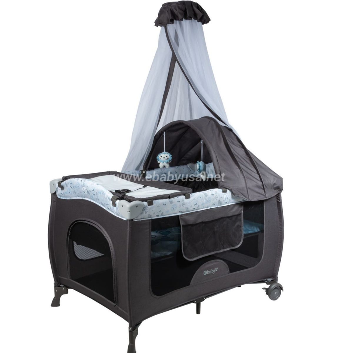 EBABY - Cuna Corral Mecedora Sally + Bañera Plegable para Bebé