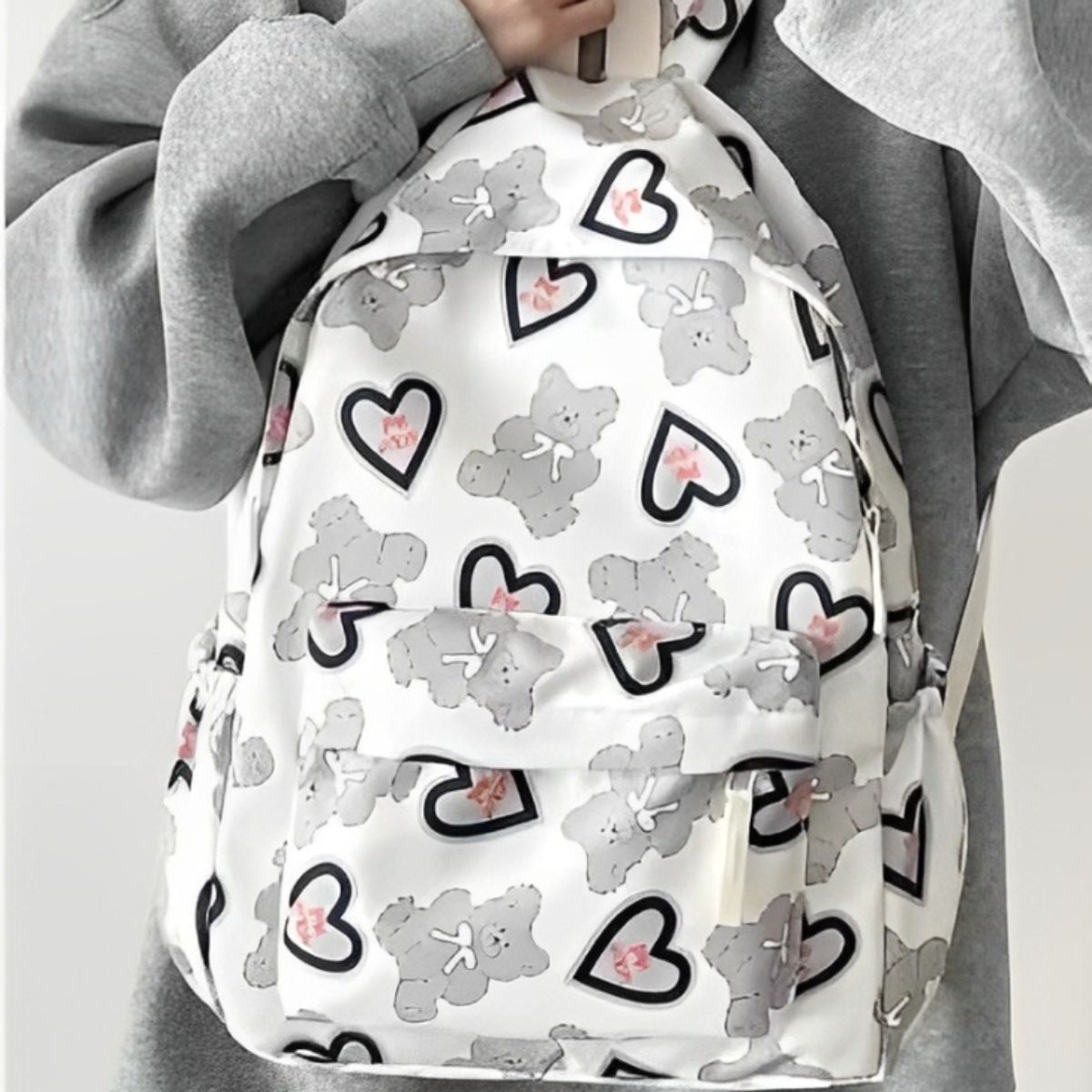 GENERICO - Mochila Kawai Ositos Corazones Con Cartuchera