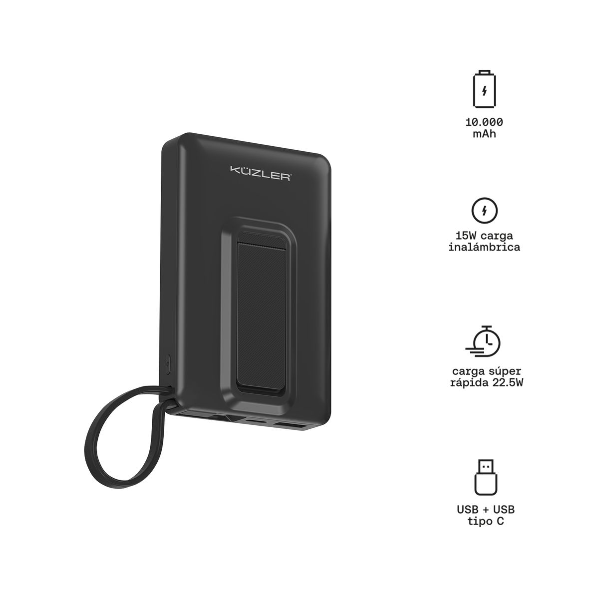 KUZLER - Power bank Kuzler 10,000 Mah Carga Inalámbrica Voltx-101