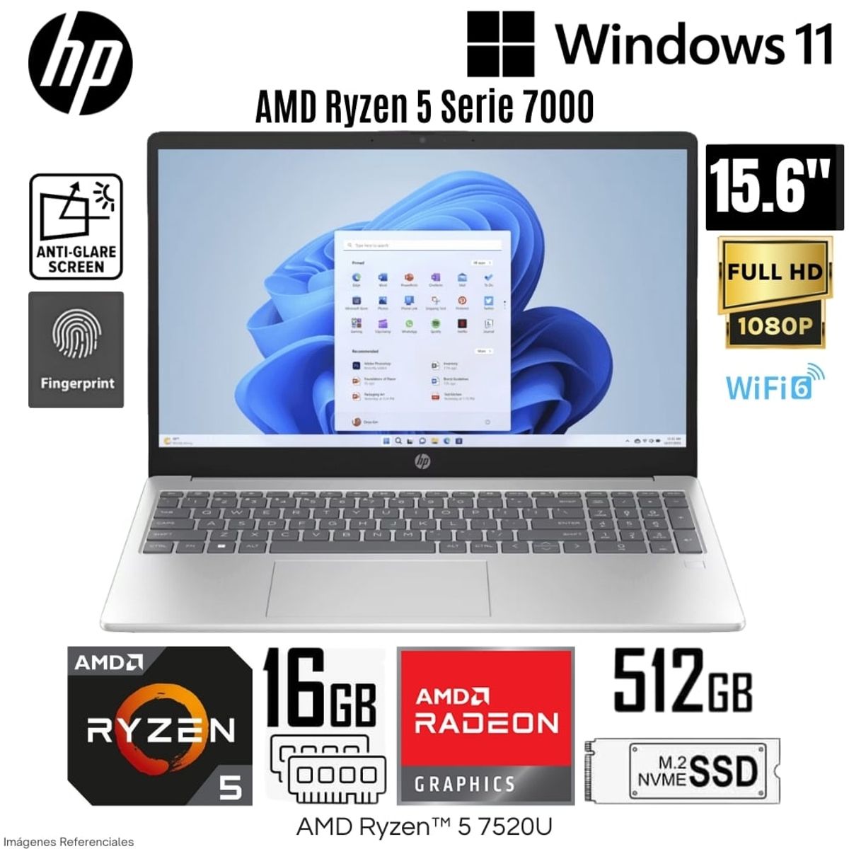 HP - Laptop HP 15-fc0002la AMD Ryzen 5-7520U 16GB LPDDR5 RAM 512GB SSD 15.6" FHD Windows 11 Home