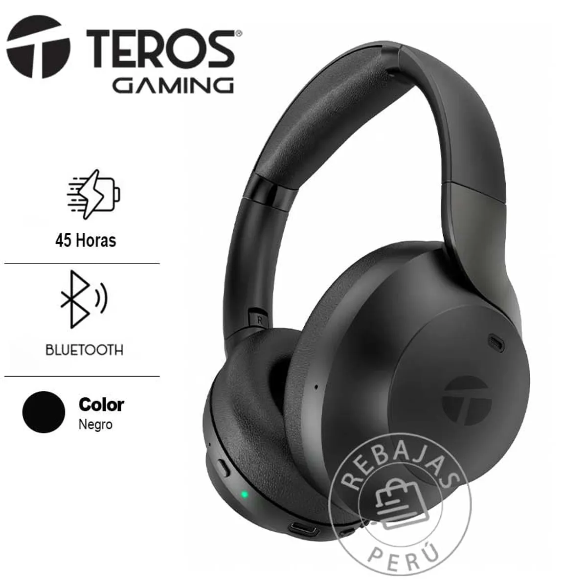 TEROS - Audífonos ANC TEROS TE-8033N Bluetooth 5.3 45h USB-C Negro