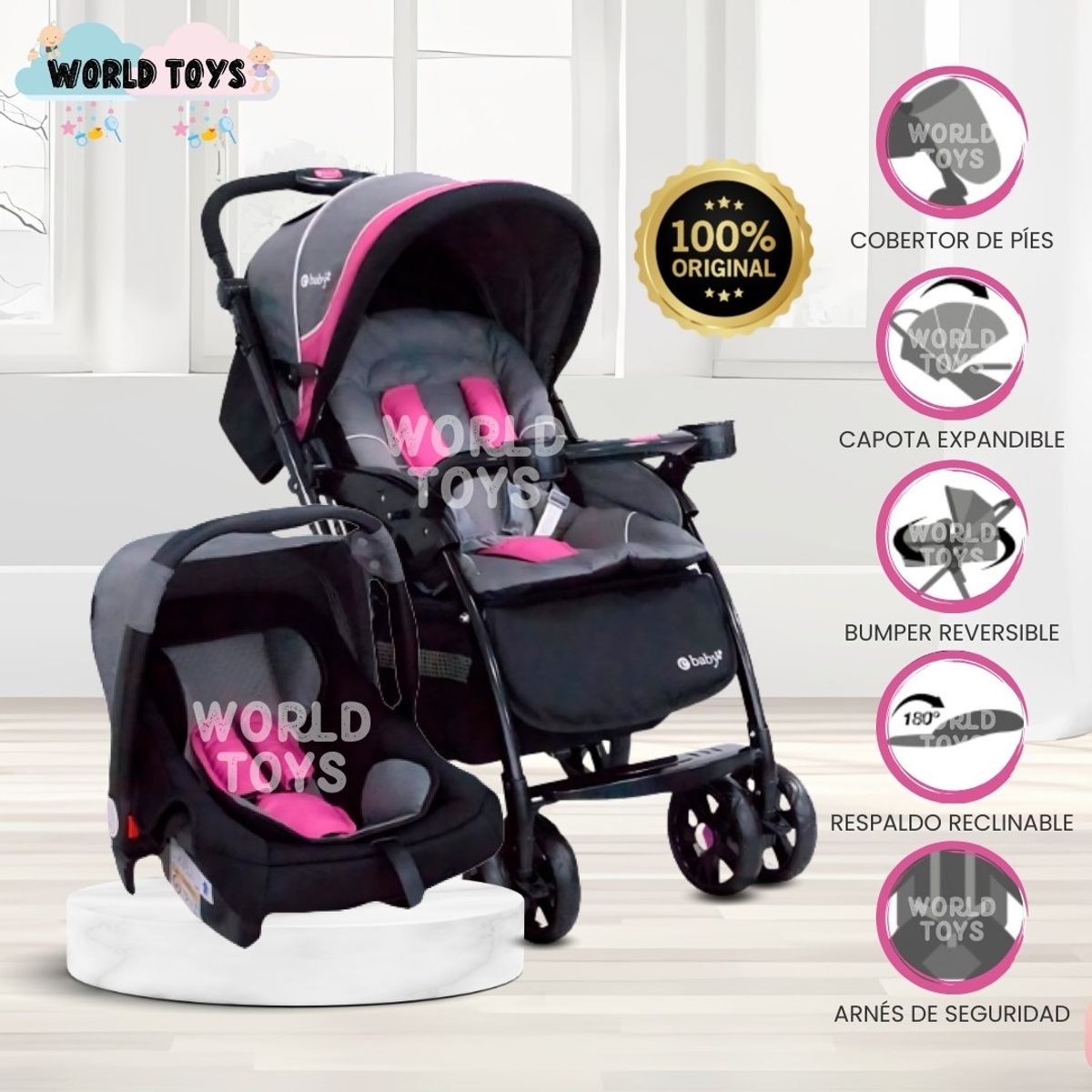 EBABY - Coche Cuna Travel System Ebaby «BRAVIAR NEW» Pink