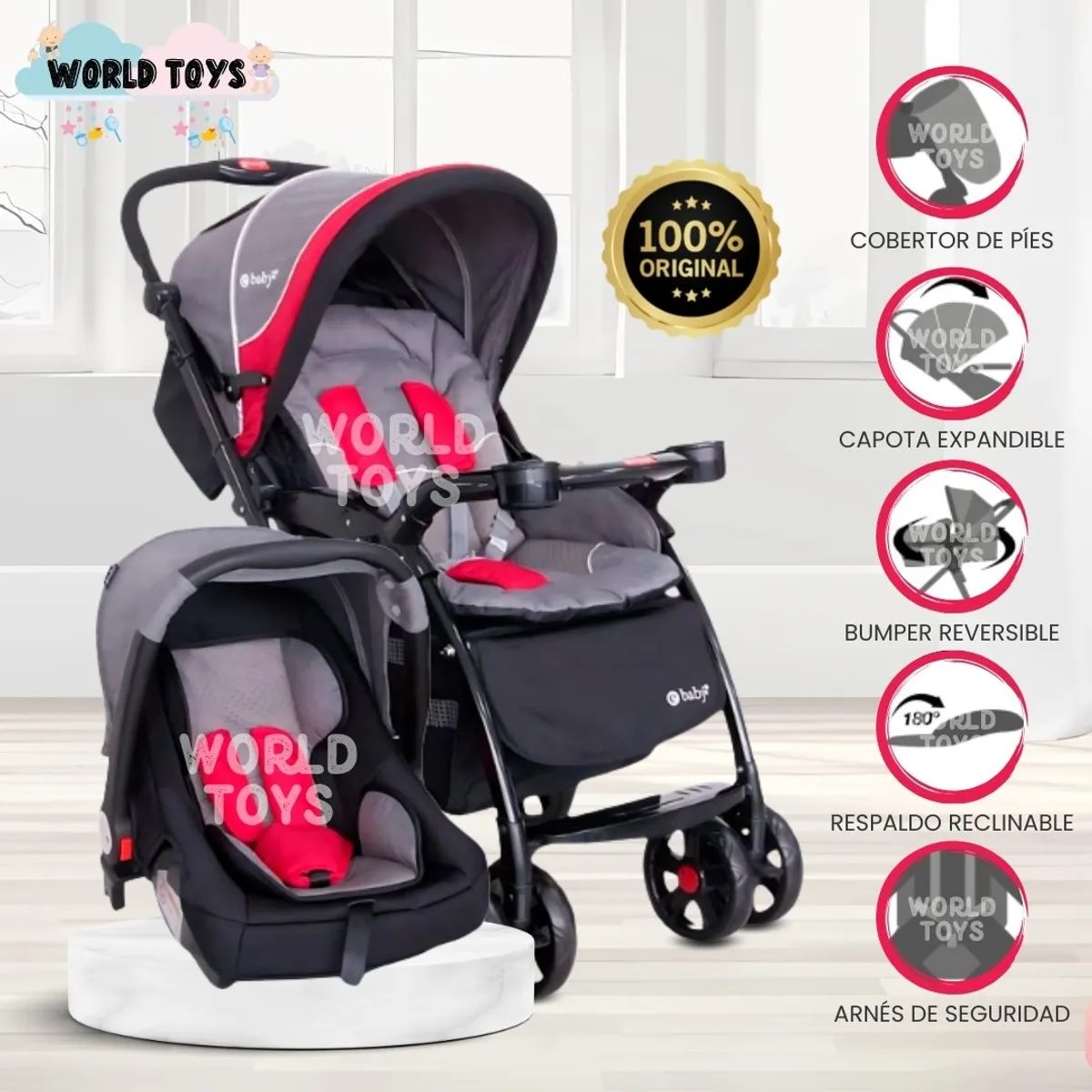 EBABY - Coche Cuna Travel System Ebaby «BRAVIAR NEW» Red