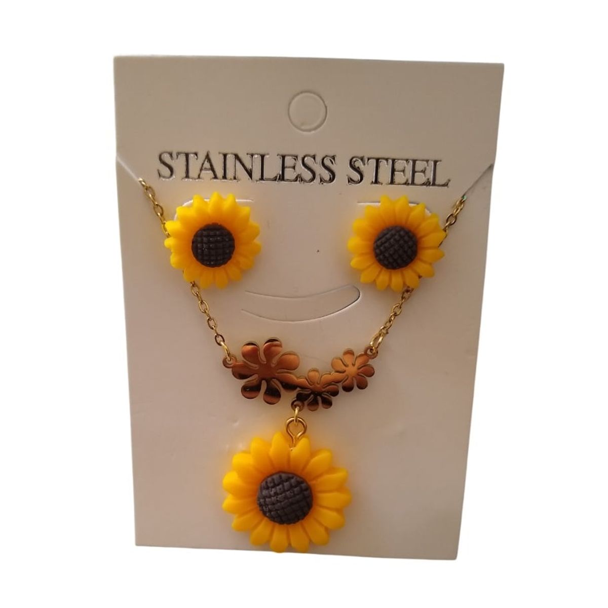 GENERICO - Set collar y aretes flores girasoles dorado