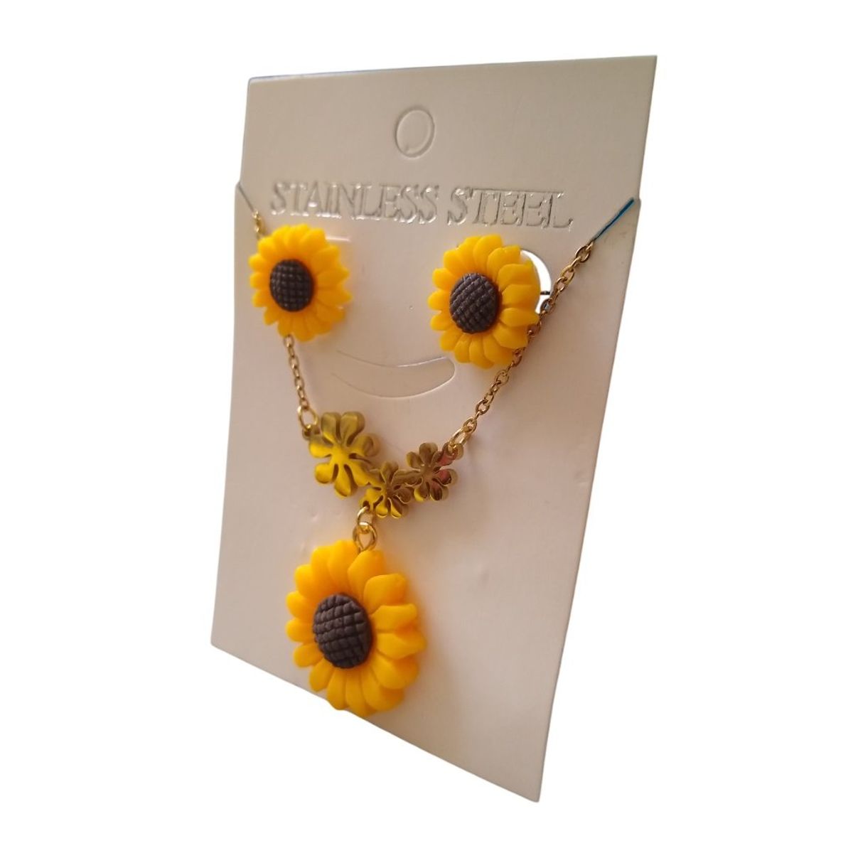 GENERICO - Set collar y aretes flores girasoles dorado