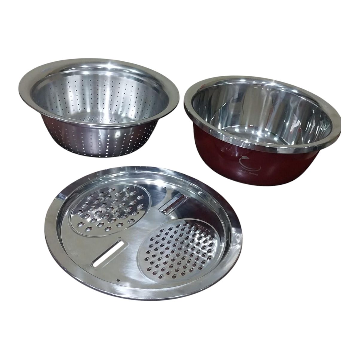 WELL BEING - Set de Bowl, Colador y Rallador 3 en 1 de Acero Inoxidable