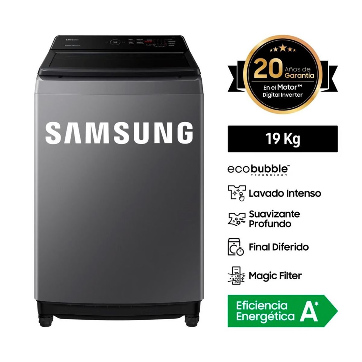 SAMSUNG - Lavadora Automática Samsung 19 Kg WA19CG6441BD - Gris