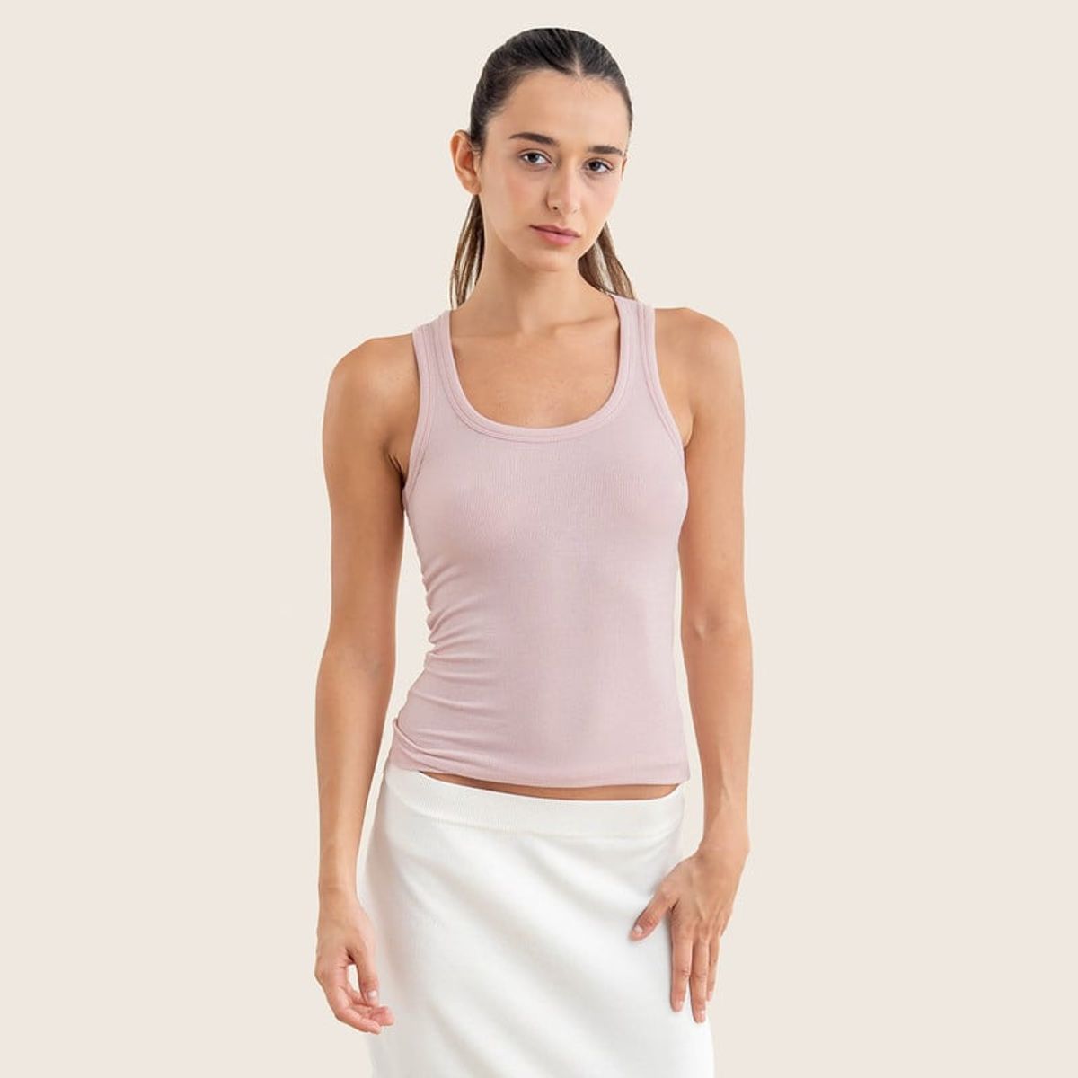 DROP THE LABEL - Tank Top Palo Rosa para Mujer Drop the Label Manga Cero Rib 2x1 Modal