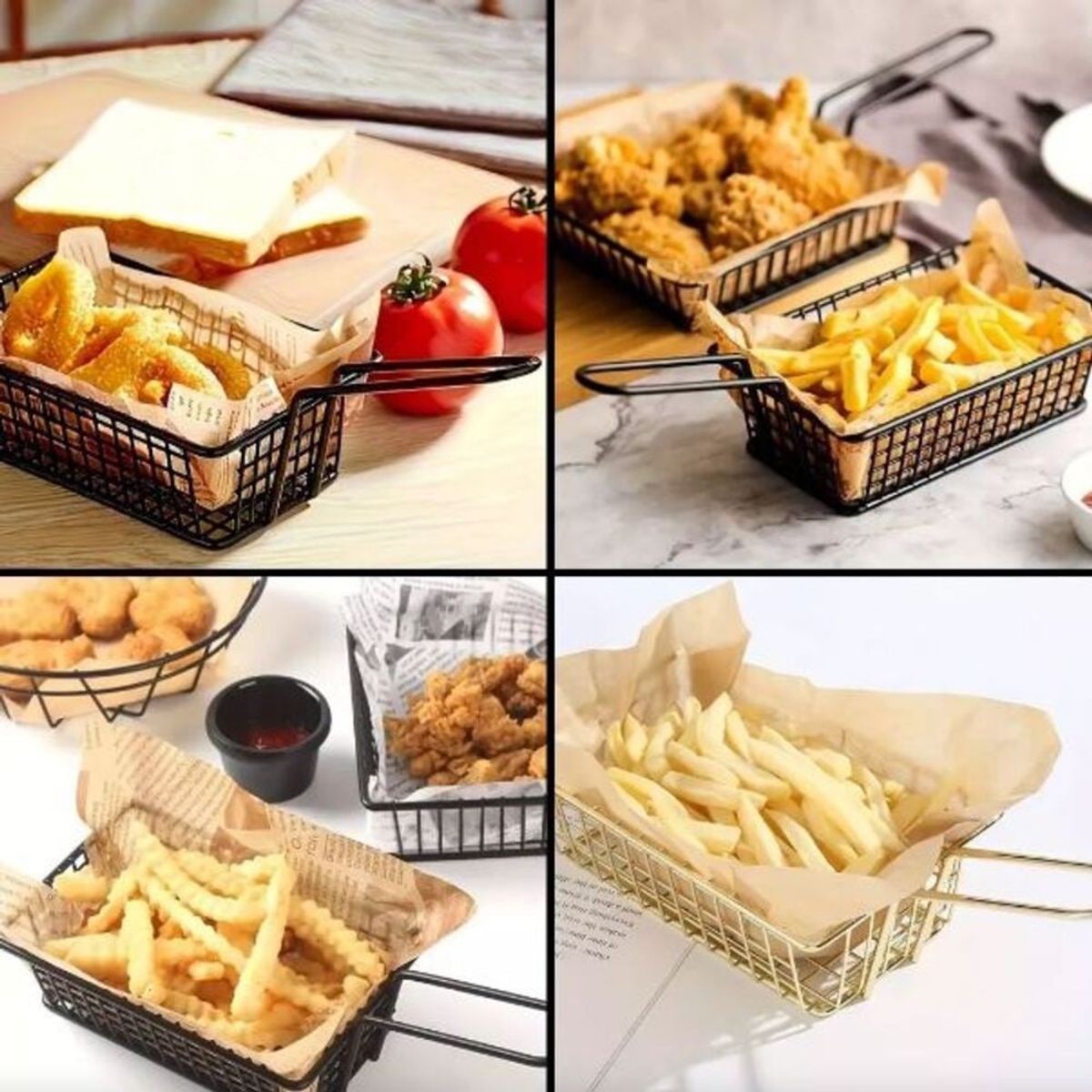 GENERICO - 6 Cesta Medianas  para freir Papas fritas  Porciones de Snack