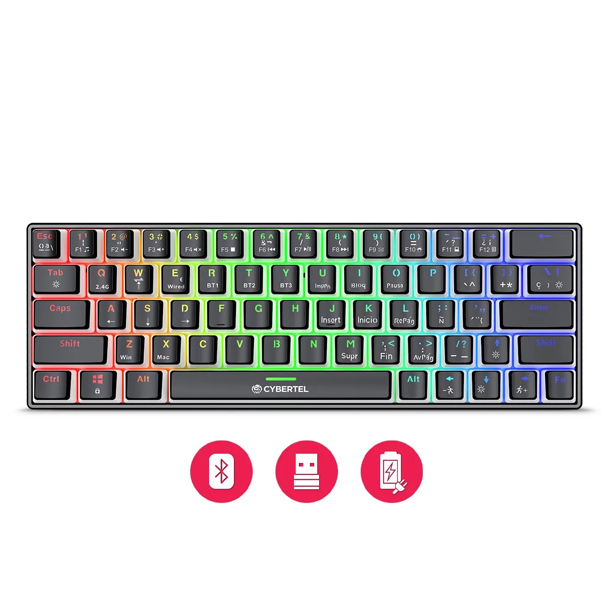 CYBERTEL - Teclado Gamer Mecánico Inalámbrico RGB Commander 3 - CBX K1013-3M