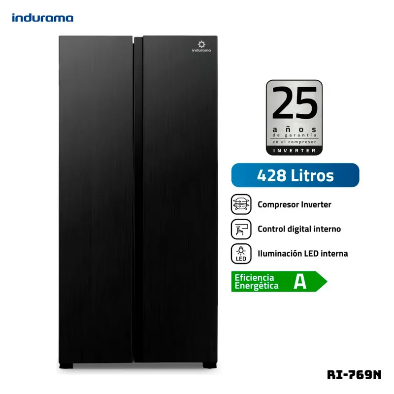 INDURAMA - REFRIGERADORA INDURAMA 428 L SIDE BY SIDE RI-769N -NEGRO