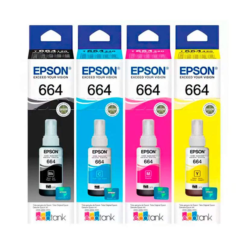MALCREADO32367 - kit Tinta Epson 664 Negro Cian Magenta Amarillo pack x 4 T664
