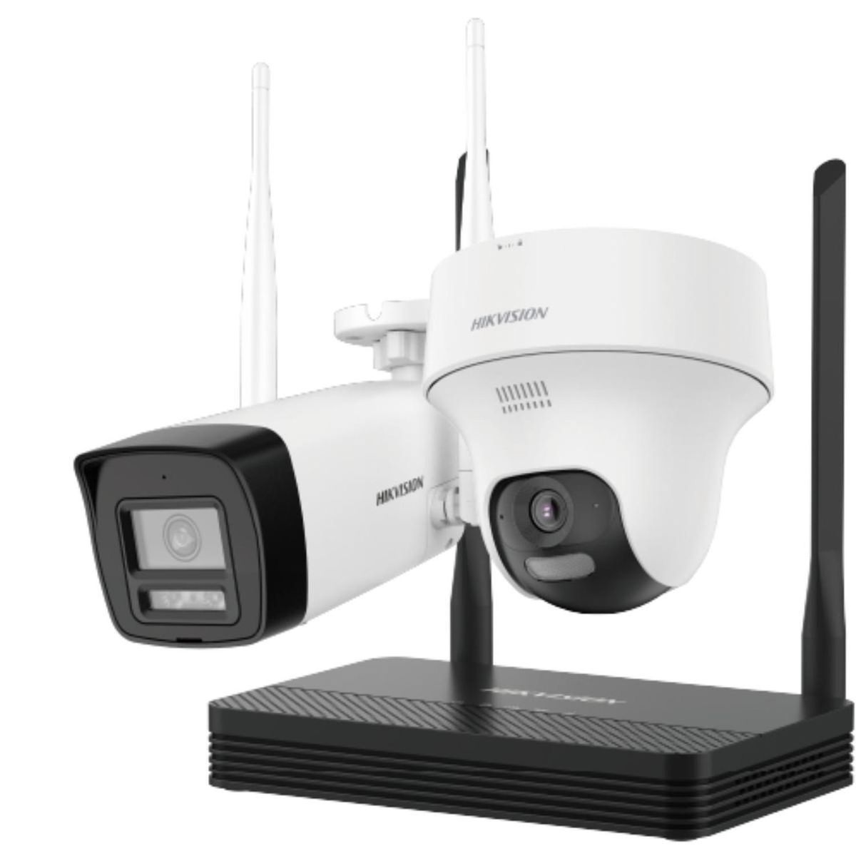 HIKVISION - Kit Inalámbrico Hikvision de 4 MP  NVS 4ch soporta hasta 512gb  1 Camara Bala Exterior + 1 Camara