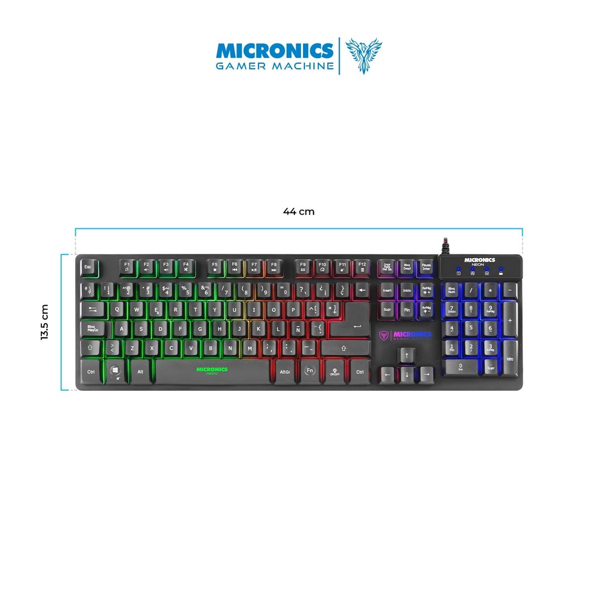 MICRONICS - KIT GAMER NEON MIC GT1000 TECLADO RAINBOW + MOUSE RGB USB MICRONICS
