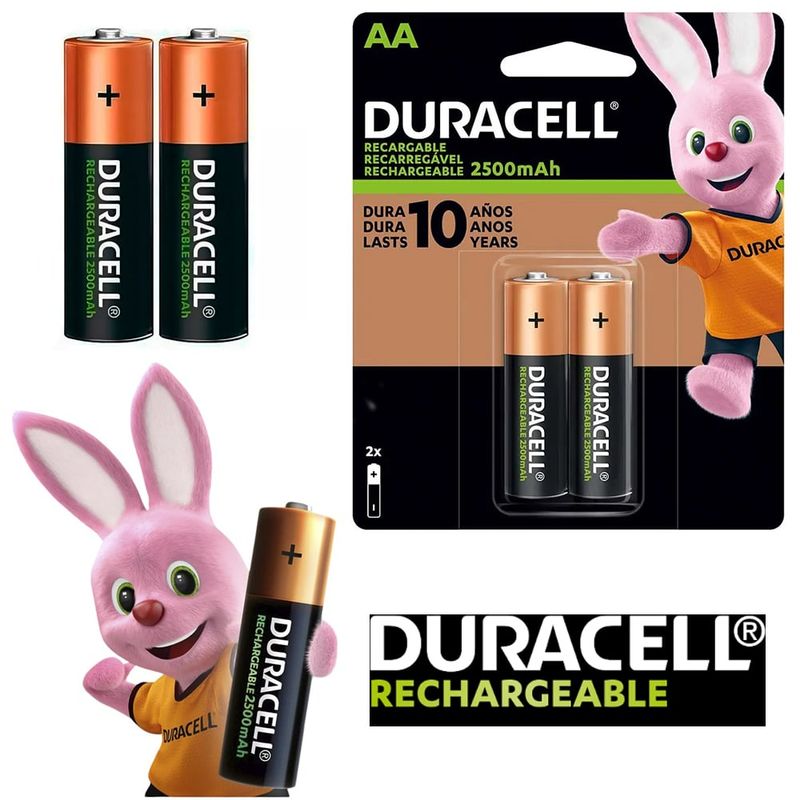 DURACELL - Pilas AA recargables DURACELL 2500mAh Blister x 2 Unidades baterias