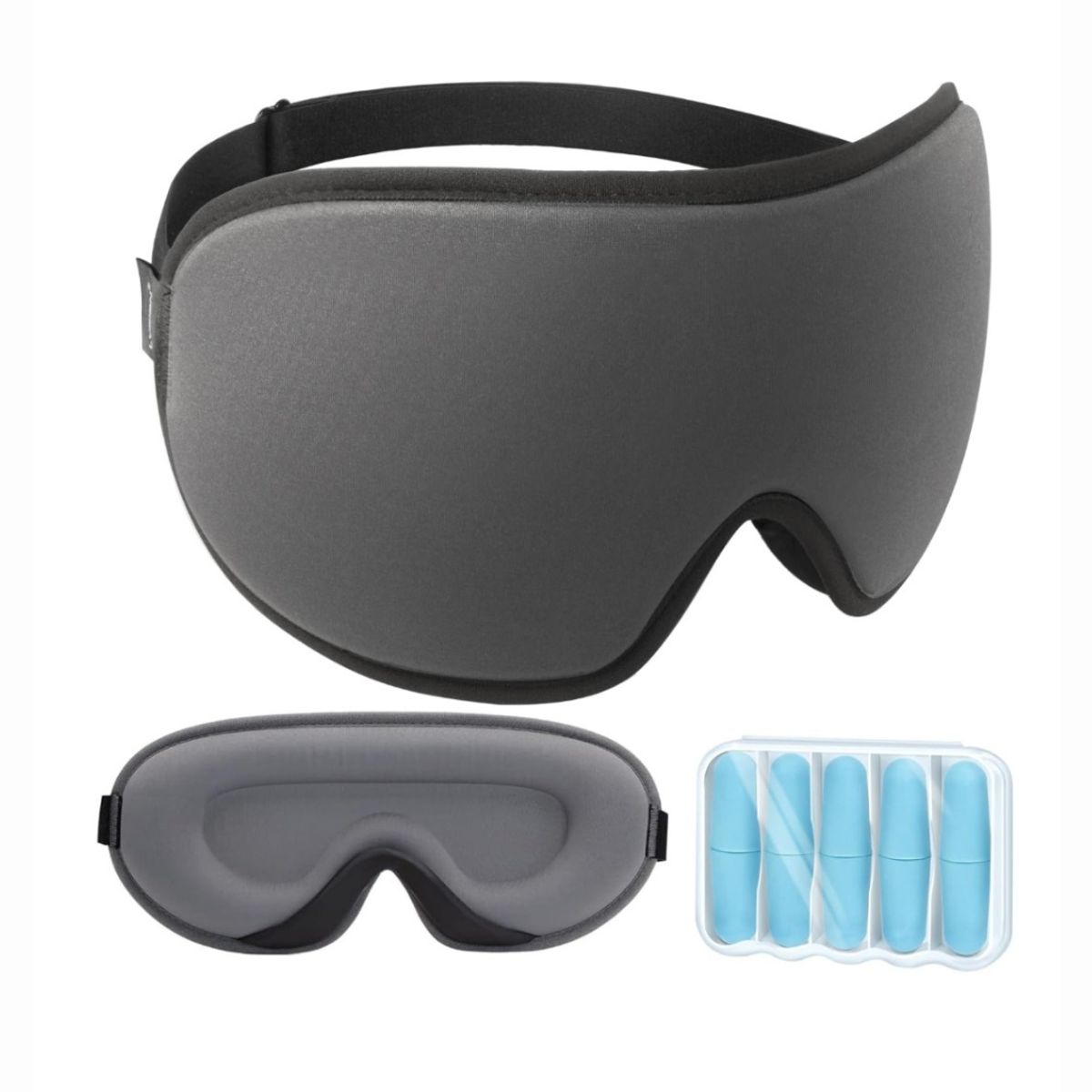 GENERICO - Antifaz Mascara Para Dormir PREMIUM Unisex Contorno 3D + 10 Tapones Color Gris - LYSIAN