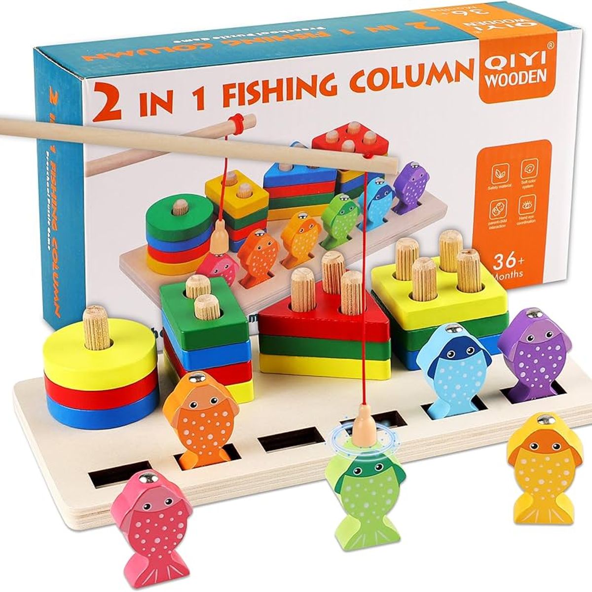 GENERICO - Juego didáctico Montessori 2 en 1 -  Pesca y encaja