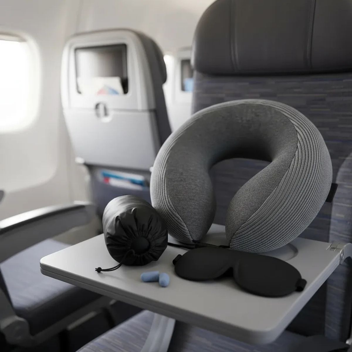 JPSYSTEMS - Cojín Almohada viaje cuello espuma viscoelástica tapaoido antifaz GRIS