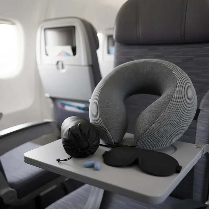 JPSYSTEMS - Cojín Almohada viaje cuello espuma viscoelástica tapaoido antifaz GRIS