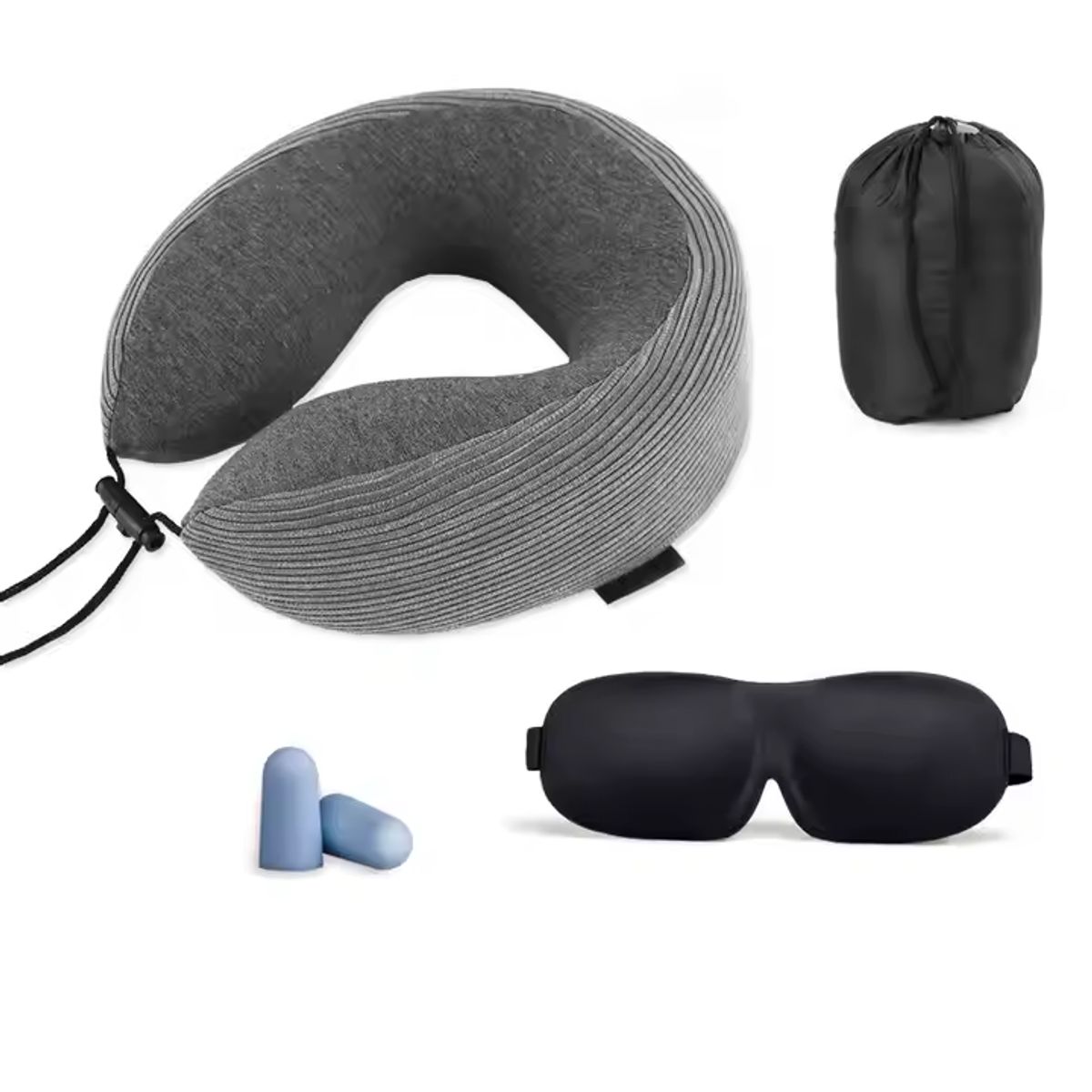 JPSYSTEMS - Cojín Almohada viaje cuello espuma viscoelástica tapaoido antifaz GRIS