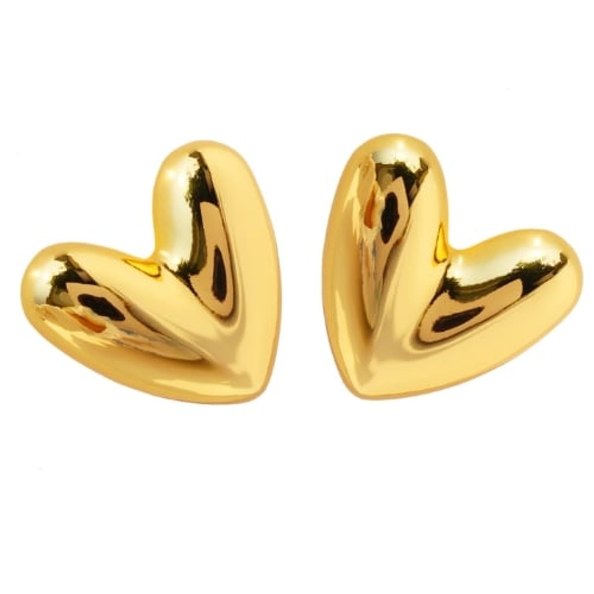 GENERICO - Aretes Corazón Abultado Chunky Mujer Acero Inoxidable Dorado