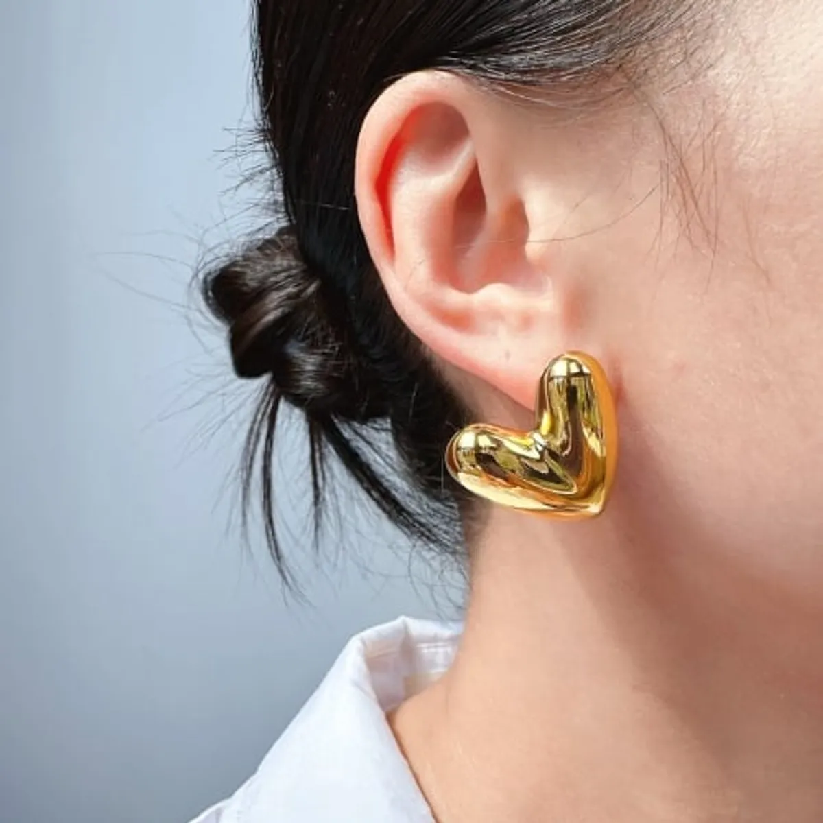 GENERICO - Aretes Corazón Abultado Chunky Mujer Acero Inoxidable Dorado