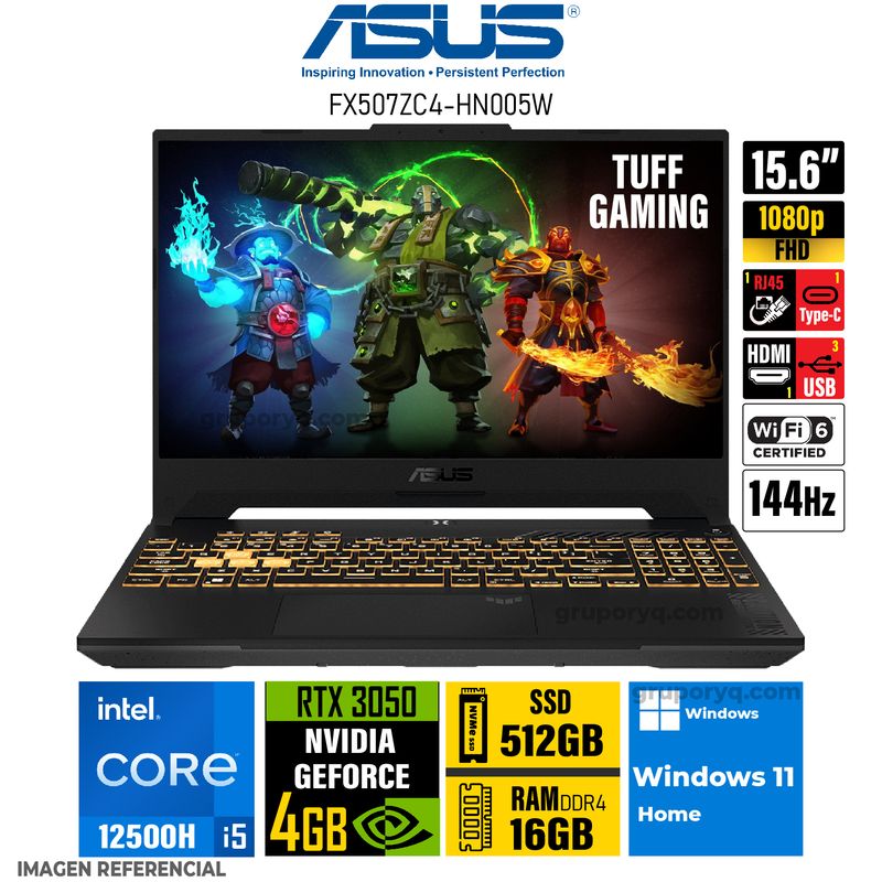 ASUS - Laptop ASUS TUFF GAMING FX507ZC4-HN005W Intel i5-12500H RAM 16GB SSD 512G 156 FHD 144Hz RTX3050 4GB