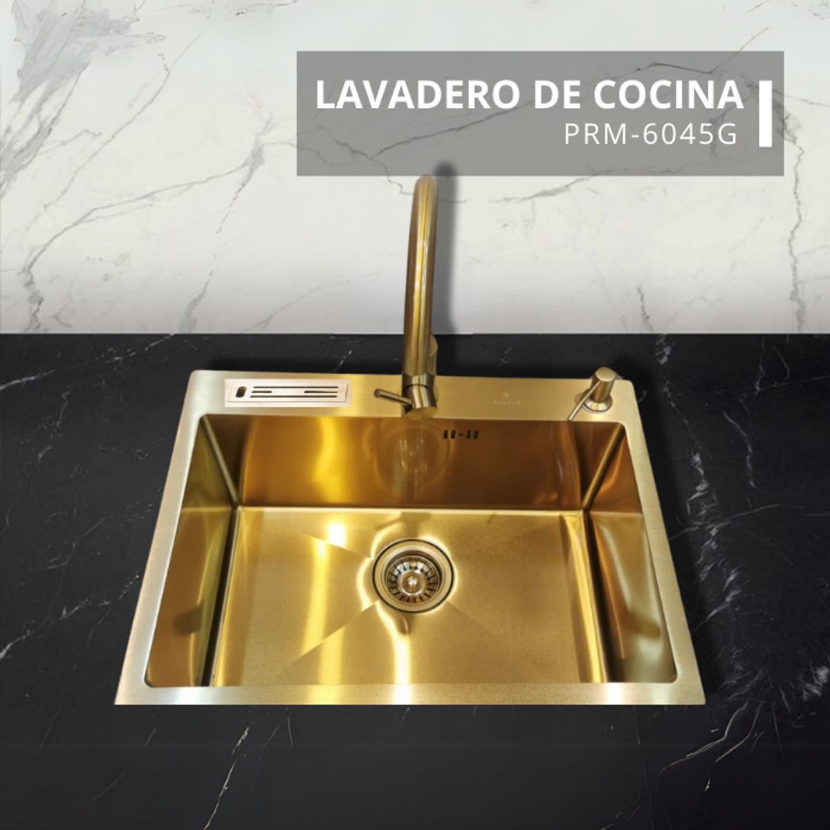 FRATELLI - LAVADERO DE COCINA ACERO CON PORTA CUCHILLO DORADO PRM-6045G