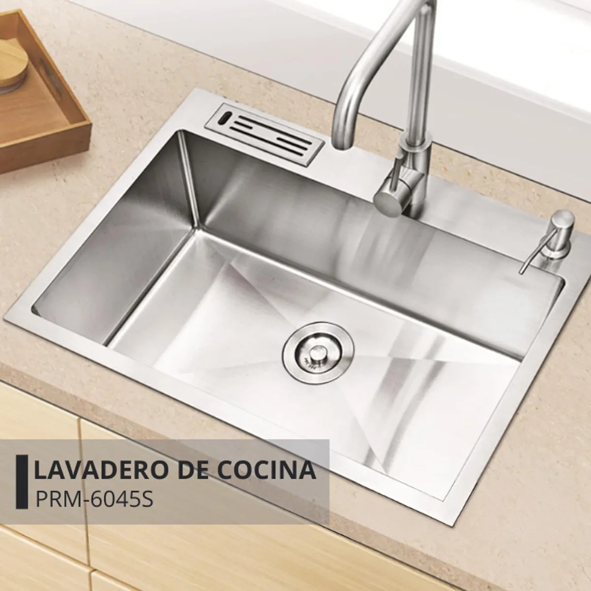 FRATELLI - LAVADERO DE COCINA ACERO CON PORTA CUCHILLO SATINADO PRM-6045S