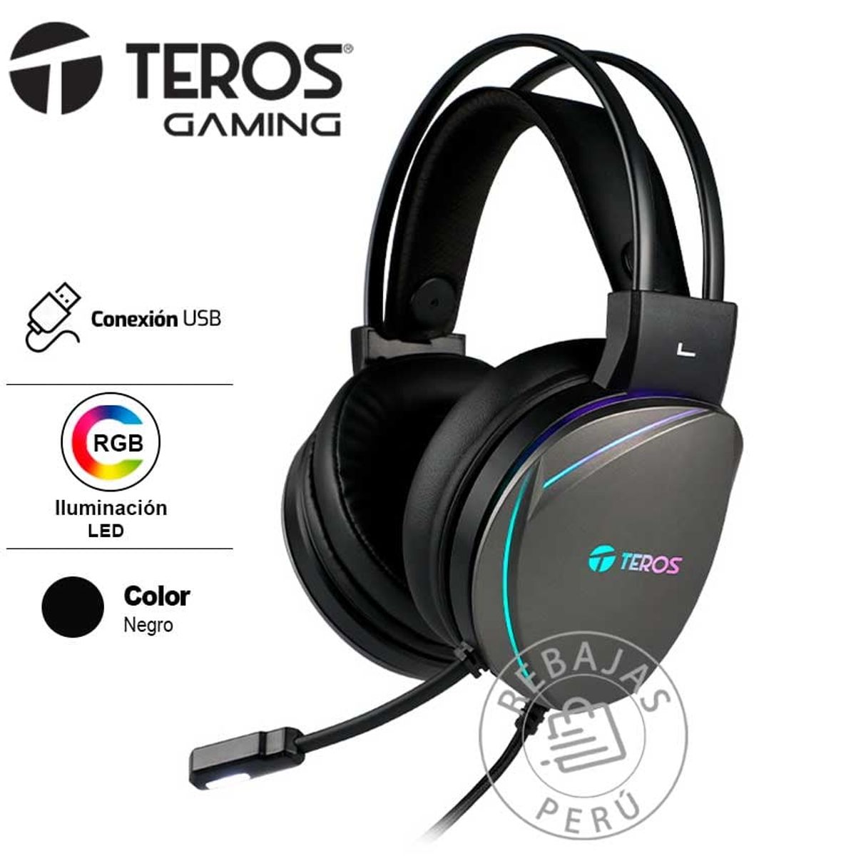 TEROS - Audifonos Gaming TEROS TE-8170N 7.1 RGB USB con Micrófono PC