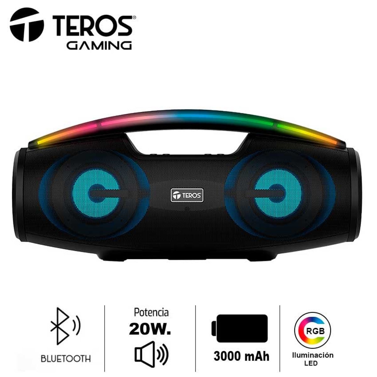 TEROS - Parlante Bluetooth TEROS TE-6042N 20W 3000mAh LED FM USB Negro